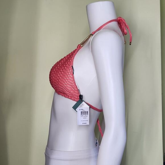 Despi Infinity Triangle Bikini Top M Shimmer Textured Halter Brazilian Peach - Picture 4 of 9